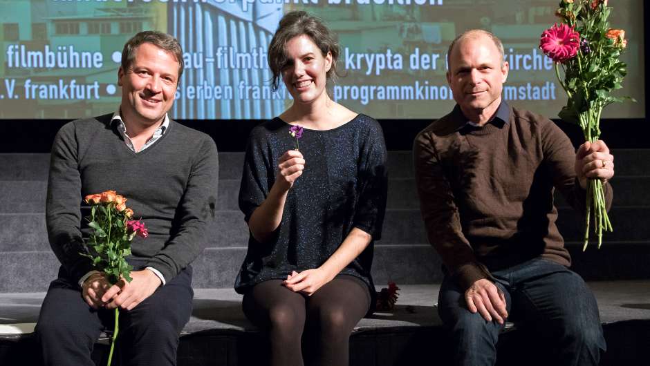 Felix Karolus, Regisseurin Sophie Linnenbaum und Rainer Binz auf dem Exground Filmfest 32.