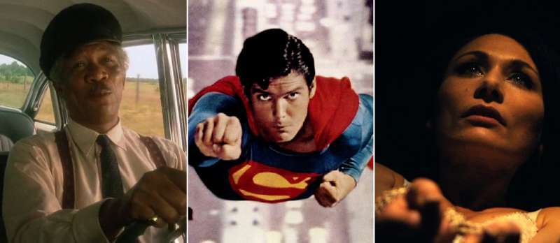 Filmstills aus "Driving Miss Daisy", "Superman" (1978) und "The Duke of Burgundy"